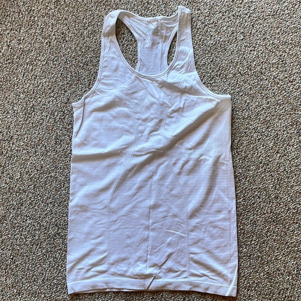 Zyia Active tank top. White with light grey stripes.